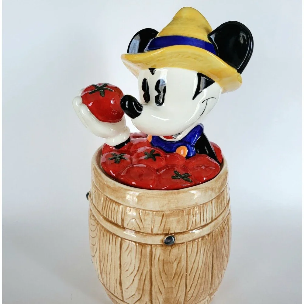 Homegrown Mickey Tomato Farmer Cookie Jar Barrel Treasure Craft Vintage Disney